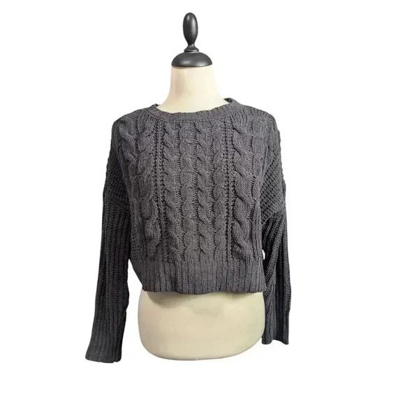 Arizona Jean Co XS Oversized Cropped Chenille Gray Knit Sweater Long Sleeve - Picture 1 of 6